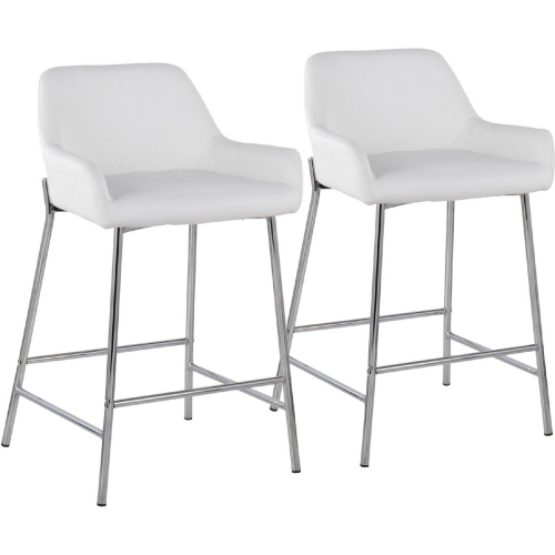 Daniella 24" Counter Stool in White Leatherette & Chrome Metal (Set of 2)